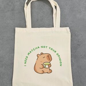 Matcha Tote Bag with cute capybara Print